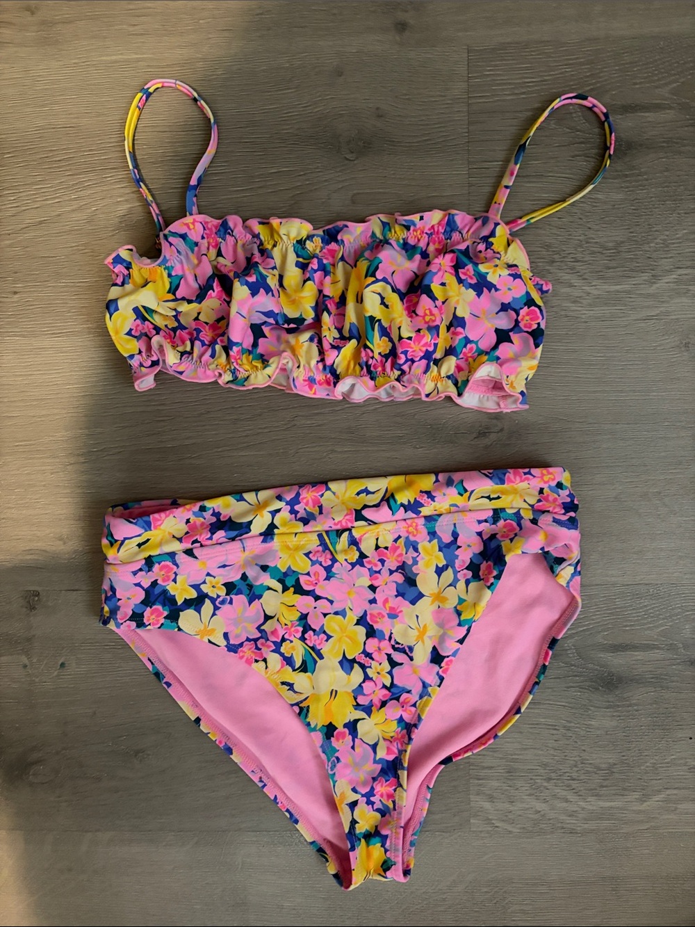 Floral Ruffle Bikini Set in Pink & Yellow